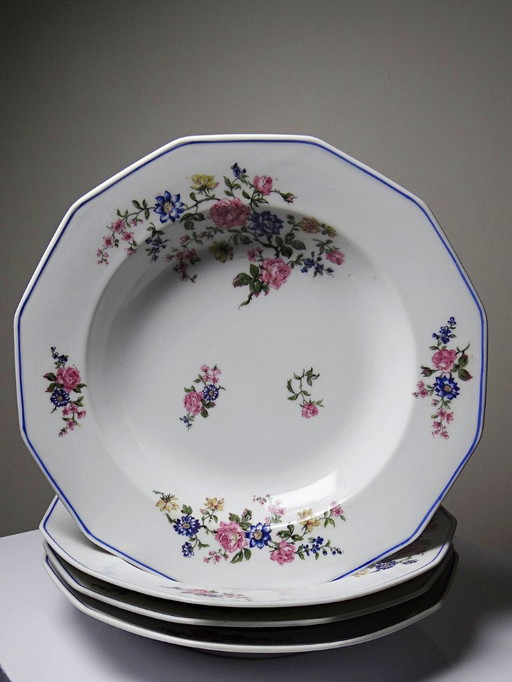 4 Bernardaud Limoges porcelain soup plates with floral decoration from the 1920s-1950s