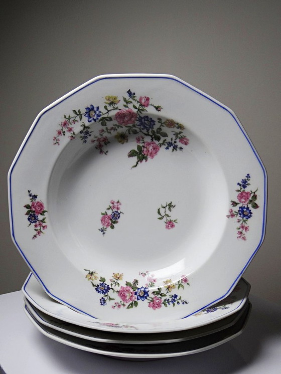 Image 1 of 4 piatti fondi in porcellana di Limoges Bernardaud con decoro floreale degli anni '20-'50