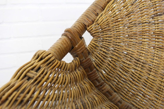 Image 1 of 1950s Italian Rattan Basket Chairs & Matching Bistro Table Set
