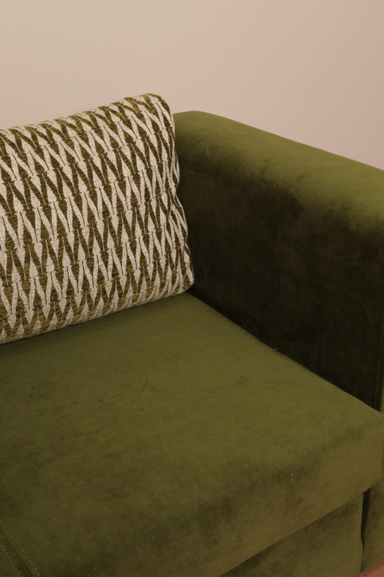 Image 1 of Vintage sofa 2 places deep olive green modern design 