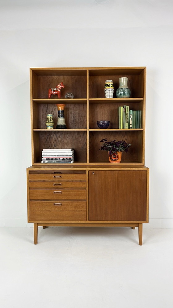 Swedish Vintage Teak Veneer Bookcase – Storage cabinet, Wood, Mid Century Modern (photo 3 of 15)