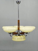 Lampadario Art Déco in cromo e noce, Cecoslovacchia, anni '30
