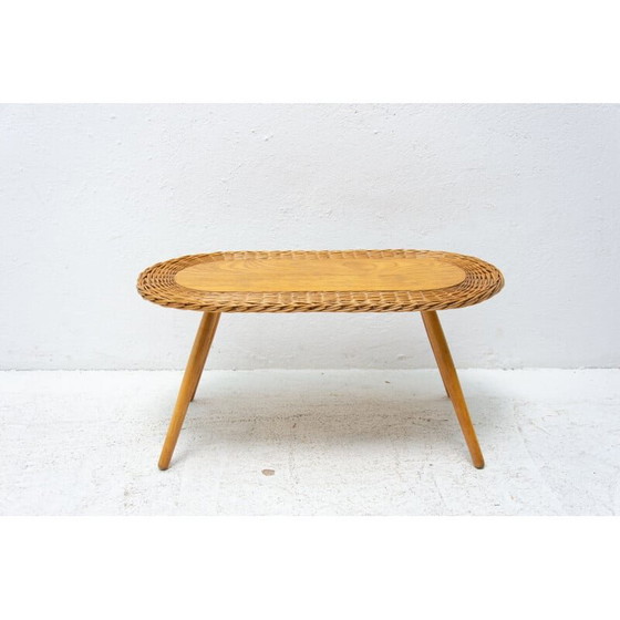 Image 1 of Vintage rattan stool by Jan Kalous for ÚLUV, Czechoslovakia 1960s