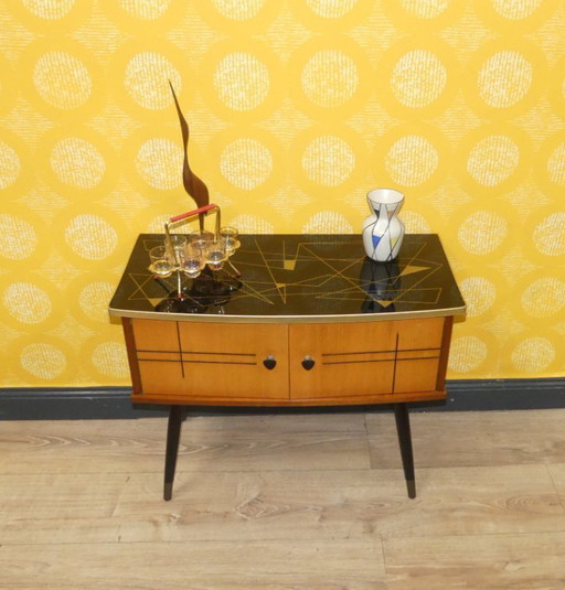 50s mini chest of drawers delicate hallway furniture on legs with glass top/gold decor cabinet
