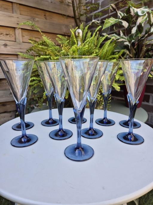 Juego de 10 copas de champán de cristal vintage Luigi Bormioli Light & Music – Tallo azul – Hechas en Italia