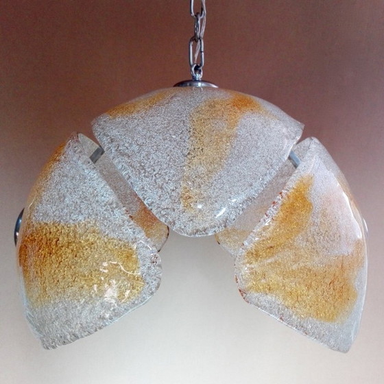 Image 1 of Rara lampada a sospensione in vetro soffiato a mano e cromo di Murano degli anni '60.