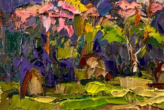 Original Oil Painting Evening Houses Landscape Edge of the Village – Paintings & Drawings, Canvas (photo 6 of 8)