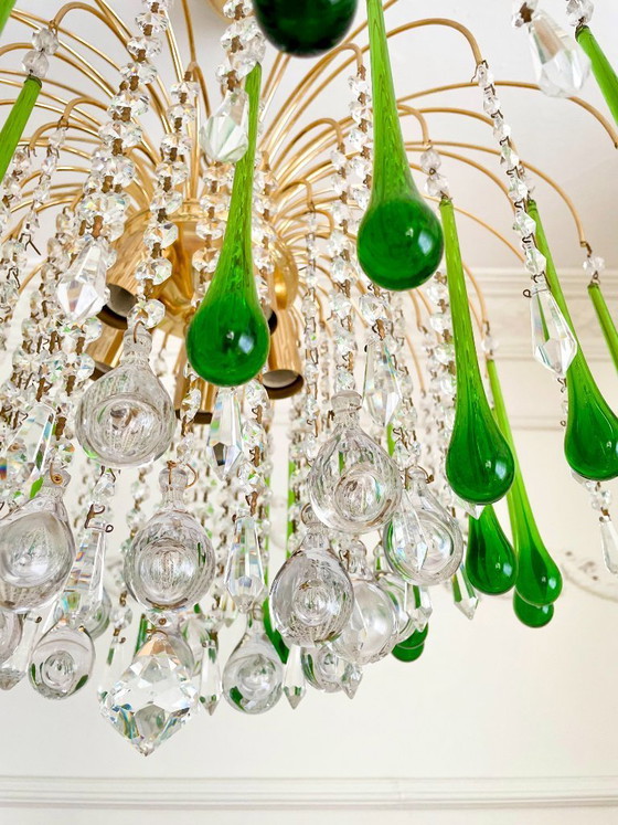 Image 1 of Lustre cascade vintage italien de Murano vert – années 1970
