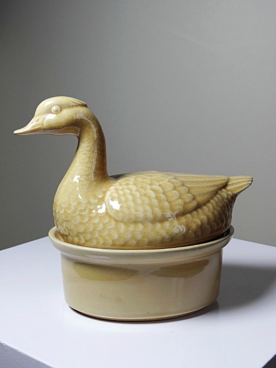 Image 1 of Small vintage GEO terrine from the 1950s-60s, beige earthenware duck