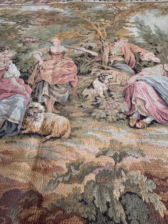 Image 1 of Arazzo da parete francese Point de Halluin - Jules Pansu - Scena di campagna in stile Aubusson