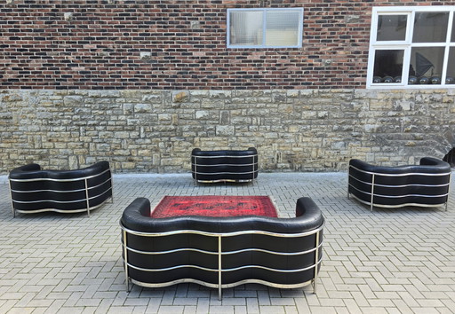 Zanotta Onda Set Zitgroep Bank Fauteuils Lederen Suite Jaren 70 80 Vintage