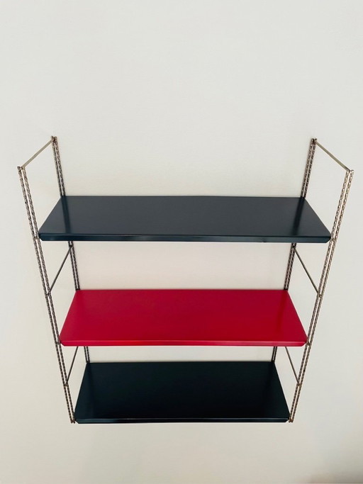 Mid-Century Modern, verstelbare wandplank van messing en metaal, jaren 60