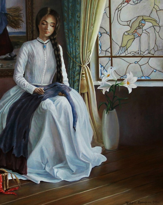 Original Oil Painting Symbolism Portrait Of A Girl A Little Parable – Paintings & Drawings, Canvas (photo 5 of 10)