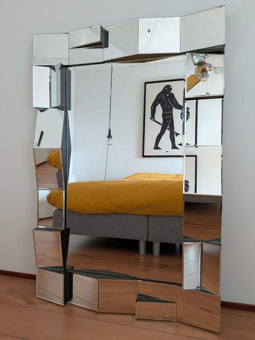 🟢 Neal Small Stijl Faceted Wandspiegel - Slopes Serie 1970s - Op Art