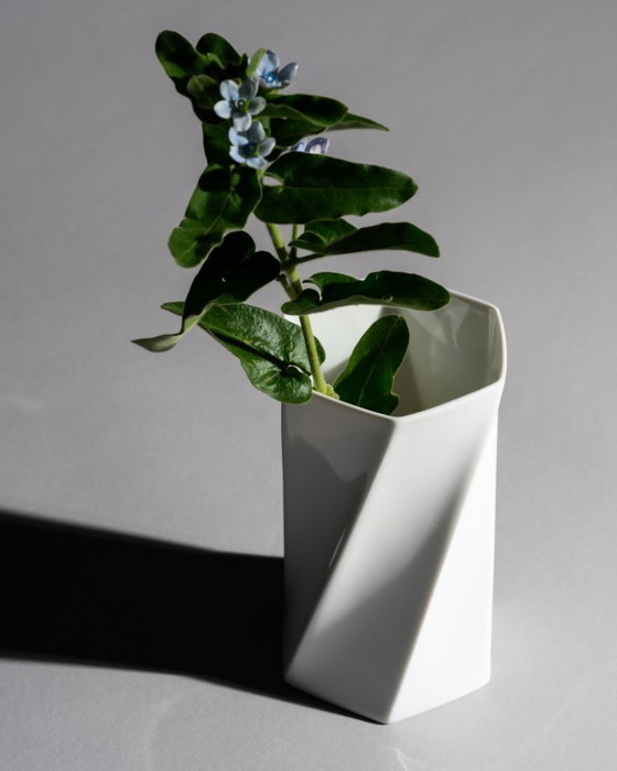Image 1 of Postmodern Minimalist Chic Twisted Rosenthal Glossy Porcelain Vase Duo Jan Vaart