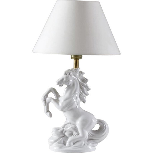 Vintage ceramic "prancing horse" lamp, France 1980s