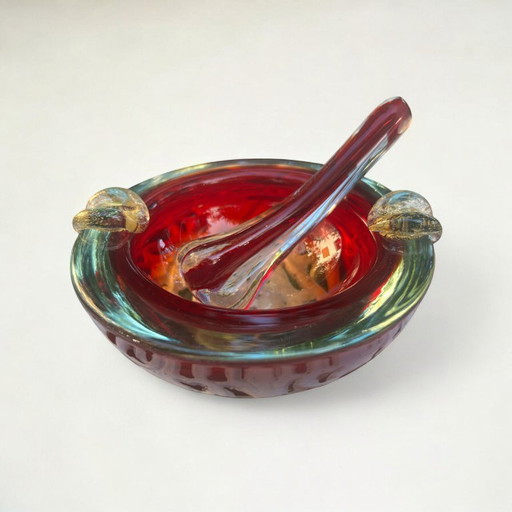Rarity! Italian Murano glass ashtray with plunger | vintage 70s | red-green glass object | collector's item