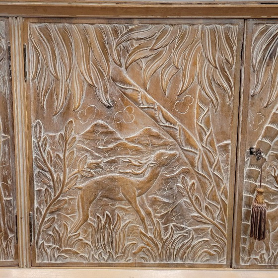 Image 1 of Enfilada / sideboard, following Rafael García Nicolau, carved oak wood, Mid-century, 70’s – Spain