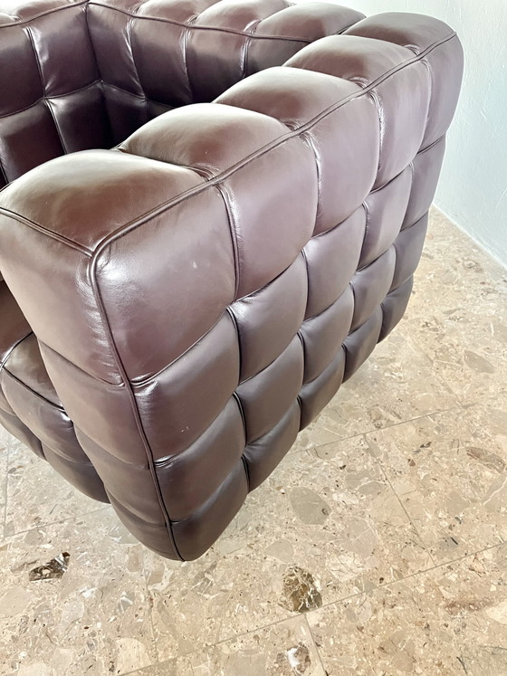 Image 1 of 2 Kubus loungestoelen | Josef Hoffmann-stijl | Donkerbruin leer