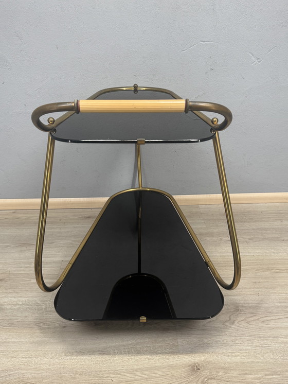 Image 1 of Vintage serving trolley with smoked glass tops
