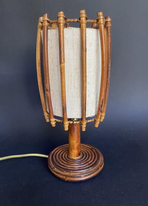 Vintage bamboe tafellamp in de stijl van Louis Sognot, jaren 60.