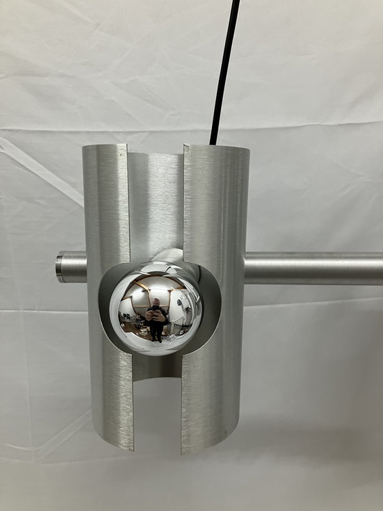 Image 1 of Suspension vintage Space Age, Polam, aluminium brossé
