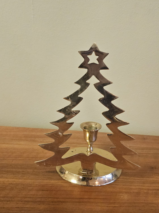Image 1 of Portacandele ad albero di Natale vintage in ottone