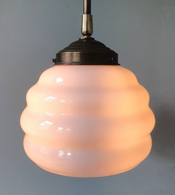 Image 1 of Vintage Art Deco Rose Pendant Lamp - Hanging Lamp - Bubble Shape
