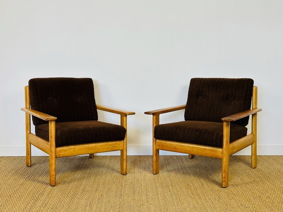 Image 1 of Ensemble de Salon modulable Vintage en Chêne et Velours Côtelé, 1960s, Set de 5