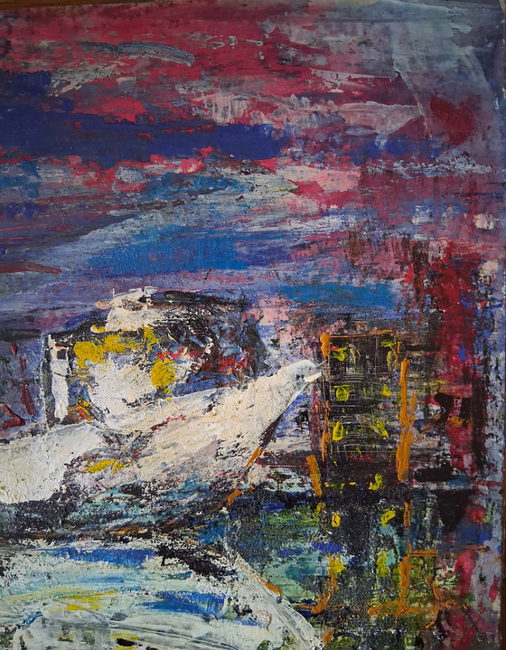 Image 1 of Weißes Schiff im Hafen, abstrakt