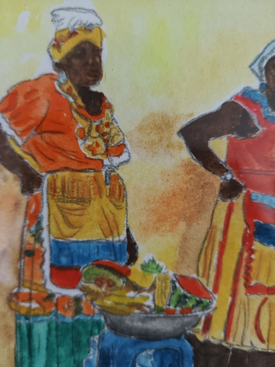 Acquerello "Streetfood, Port Louis Mauritius", Dipinti e disegni, Carta, Multicolore (foto 2 di 9)