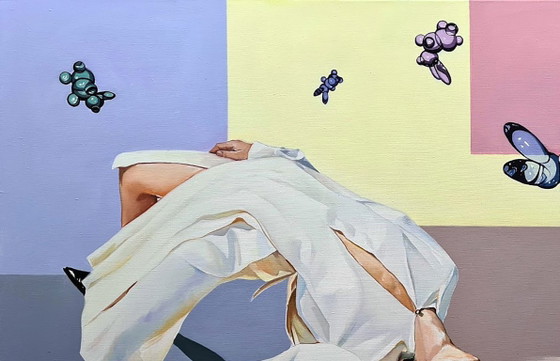 Peinture à l'Huile Originale Pop Art Symbolisme Équilibre, Peintures et dessins, Toile, Blanc, Figuratief (photo 4 sur 7)