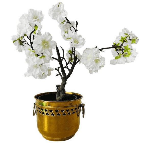 Image 1 of Vaso da fiori vintage in ottone dorato con cuori, anni '50