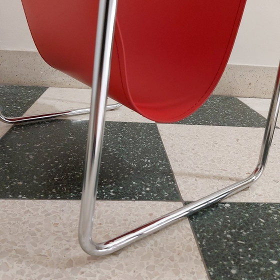 Image 1 of Vintage newspaper rack chrome leather Denmark