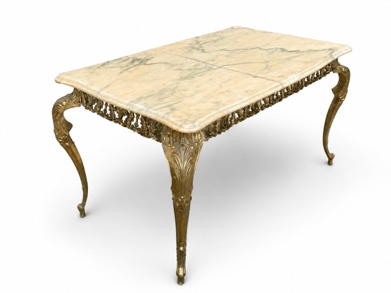 Louis XV style gilt bronze coffee table with white marble top (photo 3 of 7)