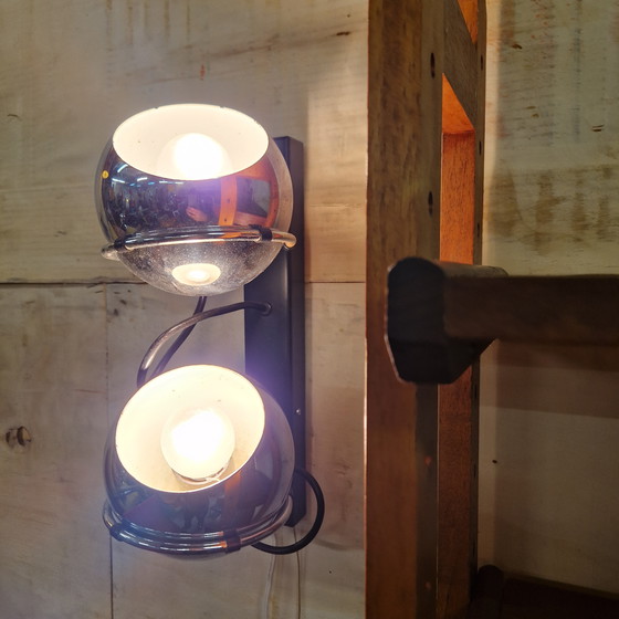 Image 1 of Lampada da parete vintage con lampadine Rake, lampada da parete cromata anni '60