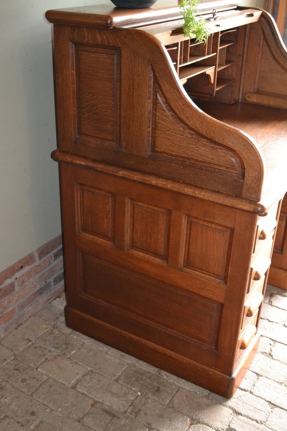 Image 1 of Antique Oak Wooden Shutter Desk, Secretaire