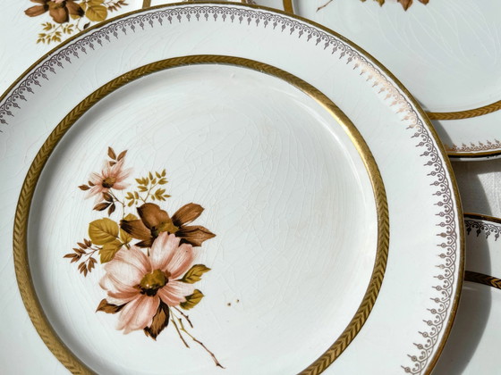 5 Pequeños Platos de Porcelana OLYMPIA con Patrón Floral y Borde Dorado – Loza, Porcelain, Gold, Vintage (photo 8 of 9)