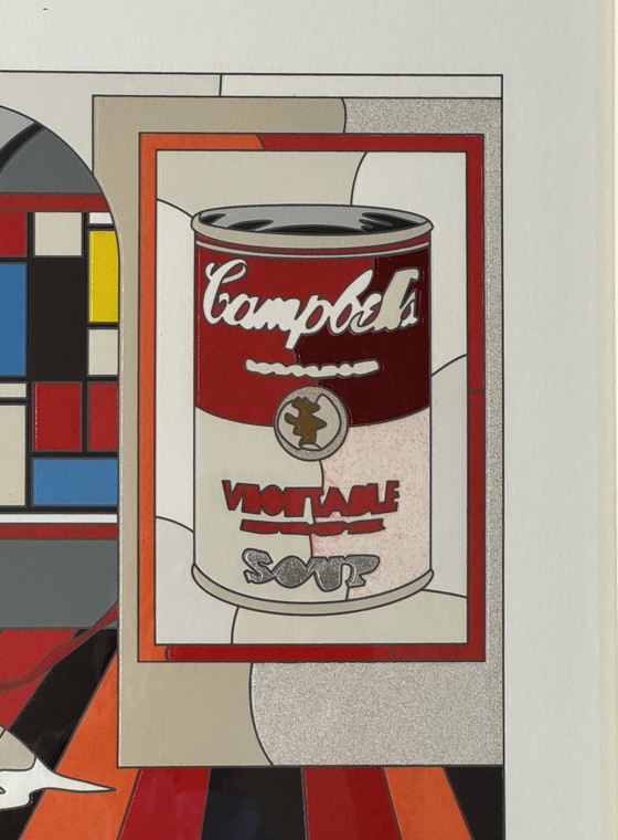 Ugo Nespolo, 40x40cm, Soup-er Vision Pop, serigrafía enmarcada. – Litografías y grabados, Paper, Wood (photo 4 of 7)