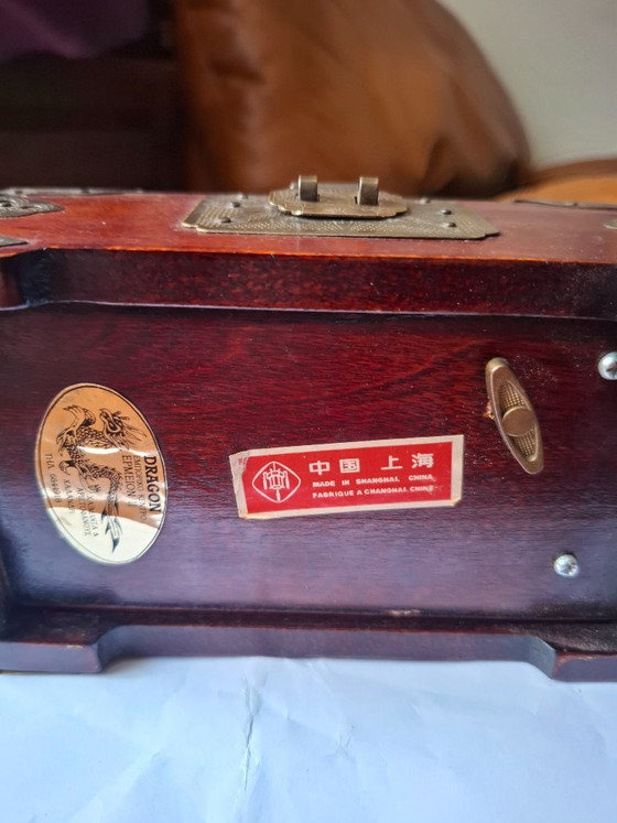 Image 1 of Vintage Chinese Rosewood Musical Jewelry Box with Jade & Brass (Shanghai, 1970s)