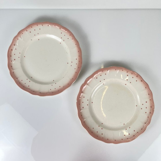 Image 1 of Set of 2 pink Salins-les-Bains plates, pre-1970