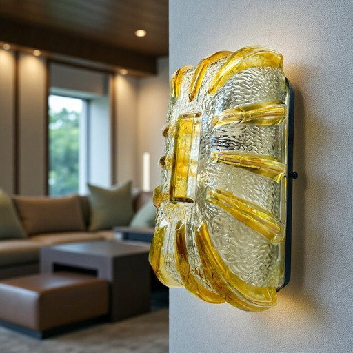 Applique o plafoniera rettangolare da incasso in vetro di Murano