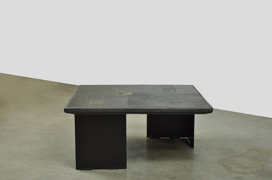 Image 1 of Table d'appoint vintage en pierre naturelle avec incrustation de BRONZE, Pays-Bas 1970