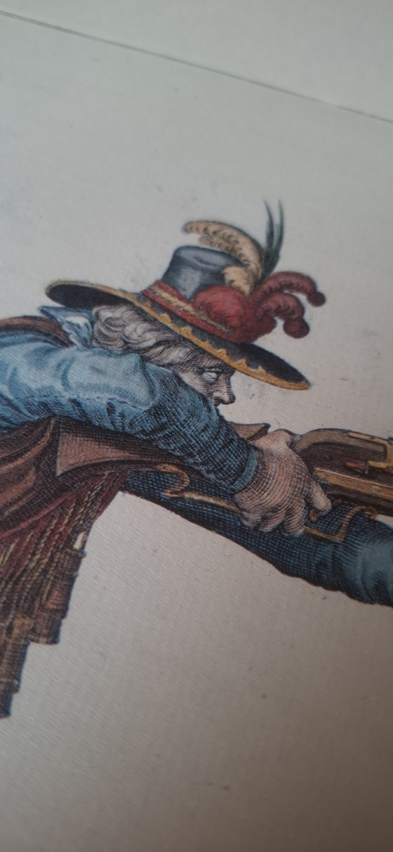 Image 1 of Satz von 4 antiken, handkolorierten Kupferstichen nach Jacob de Gheyn II – Rheinmetall-Edition