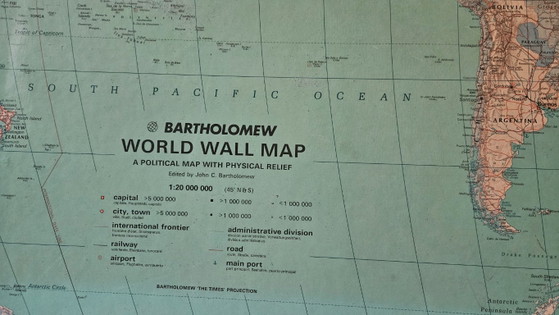 Mappamondo Murale Vintage Bartholomew (Anni '70/'80), Cornice in Alluminio, Oggetti decorativi, Tela (foto 3 di 6)