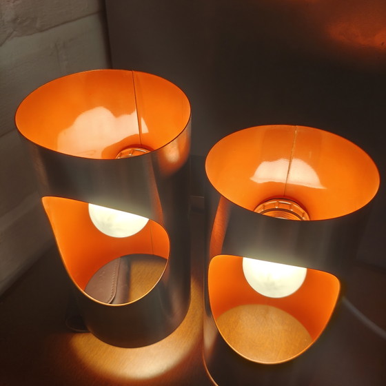 Vintage OXAR Space Age Dubbele Wandlamp – Inox & Oranje – Jaren 70 – Wandlampen, Chrome (photo 2 of 14)