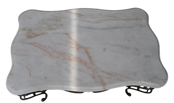 Image 1 of Mesa de centro de hierro forjado con tapa de mármol, circa 1940