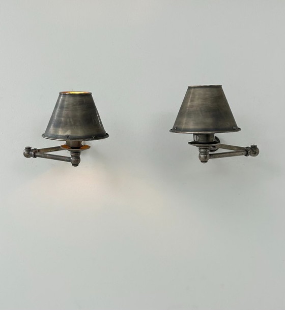 Image 1 of Pair of vintage adjustable steel wall lights, France, 1970