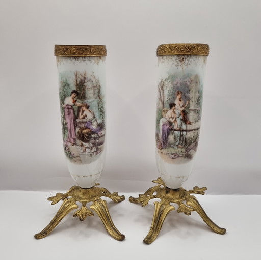 French porcelain castle vases, 19th century
