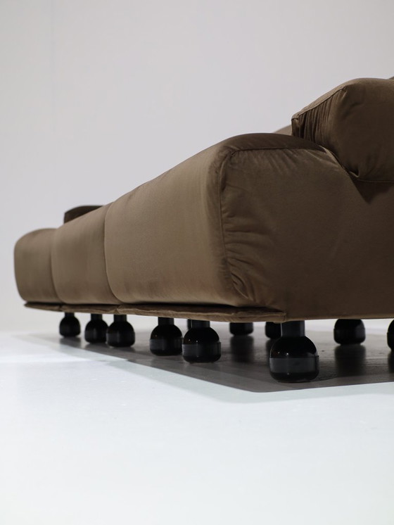 Image 1 of Cassina Fiandra Elements Sofa und Sessel, brauner Samt, 1970er Jahre